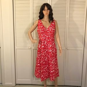 Boden Red Floral Midi Dress Size 14 Long